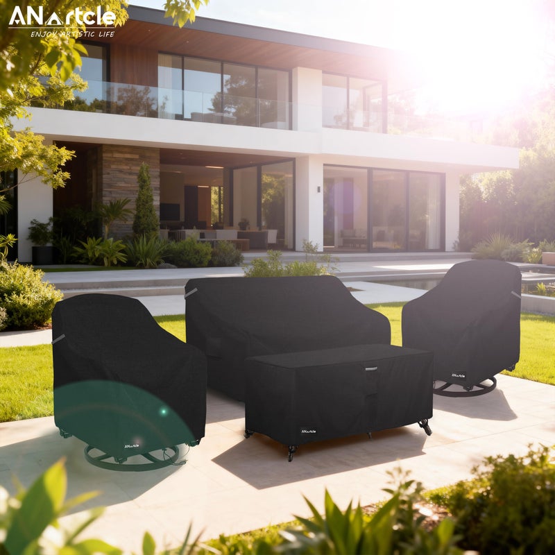 ANartcle Patio Furniture Covers 4 Piece Set, 600D Waterproof Heavy Duty Outdoor Furniture Covers,Fit Wicker Patio Loveseat, Swivel Rocker Chair and Coffee Table,Black - Image 5