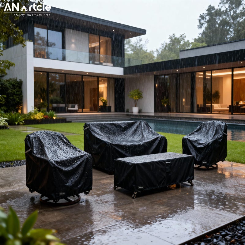 ANartcle Patio Furniture Covers 4 Piece Set, 600D Waterproof Heavy Duty Outdoor Furniture Covers,Fit Wicker Patio Loveseat, Swivel Rocker Chair and Coffee Table,Black - Image 4