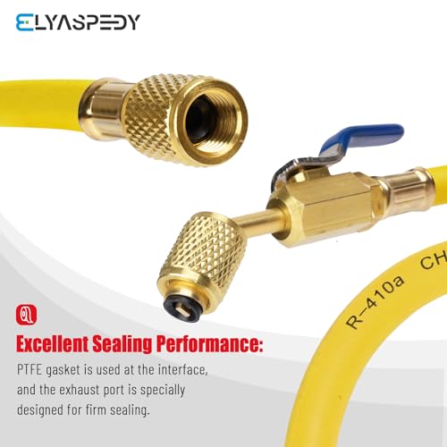 Elyaspedy Upgrade 29985 Plus II 1/4" HVAC Hose with Compact Ball Valve,Standard 1/4" Flare Fittings,for R410A and all Common Refrigerants,800 PSI Working Pressure, 60",Red/Yellow/Blue(Pack of 3) - Image 4