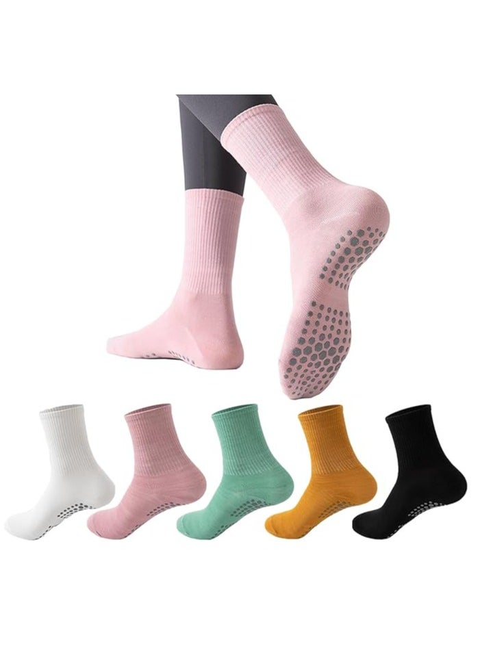 RATSAW 5pcs Women's Anti Slip Yoga Socks  Ideal for Yoga Pilates Dance Fitness  Mid Calf Candy Colored Cotton Socks  - Image 1