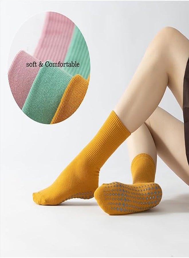 RATSAW 5pcs Women's Anti Slip Yoga Socks  Ideal for Yoga Pilates Dance Fitness  Mid Calf Candy Colored Cotton Socks  - Image 5