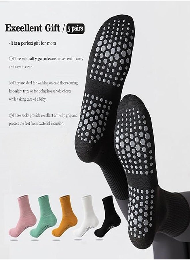 RATSAW 5pcs Women's Anti Slip Yoga Socks  Ideal for Yoga Pilates Dance Fitness  Mid Calf Candy Colored Cotton Socks  - Image 3