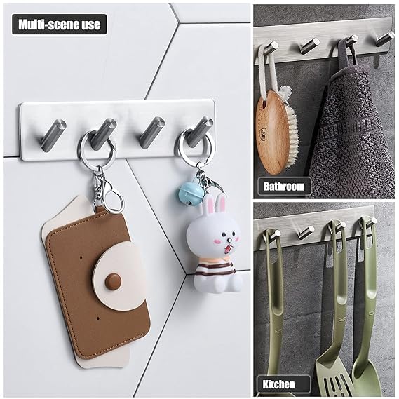 DLEST Adhesive Hooks Heavy Duty Stick on Wall Hooks Towel Hooks Door Hooks Waterproof Stainless Steel Adhesive Towel Hooks Adhesive Holders for Hanging Clothes Bathroom Adhesive Hook - Image 2