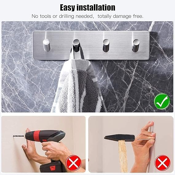 DLEST Adhesive Hooks Heavy Duty Stick on Wall Hooks Towel Hooks Door Hooks Waterproof Stainless Steel Adhesive Towel Hooks Adhesive Holders for Hanging Clothes Bathroom Adhesive Hook - Image 4