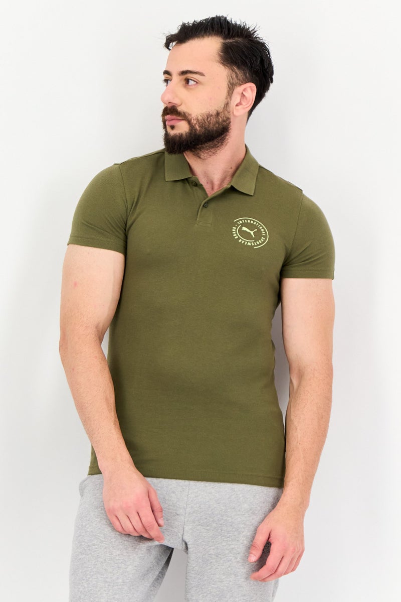PUMA تي شيرت بولو قصير الأكمام للرجال، رياضي، خارجي، زيتوني - Image 1