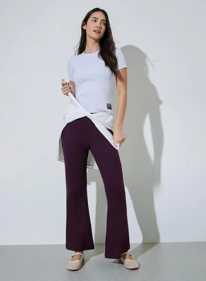 ستايلي Purple Textured Ribbed Fit and Flare Leggings