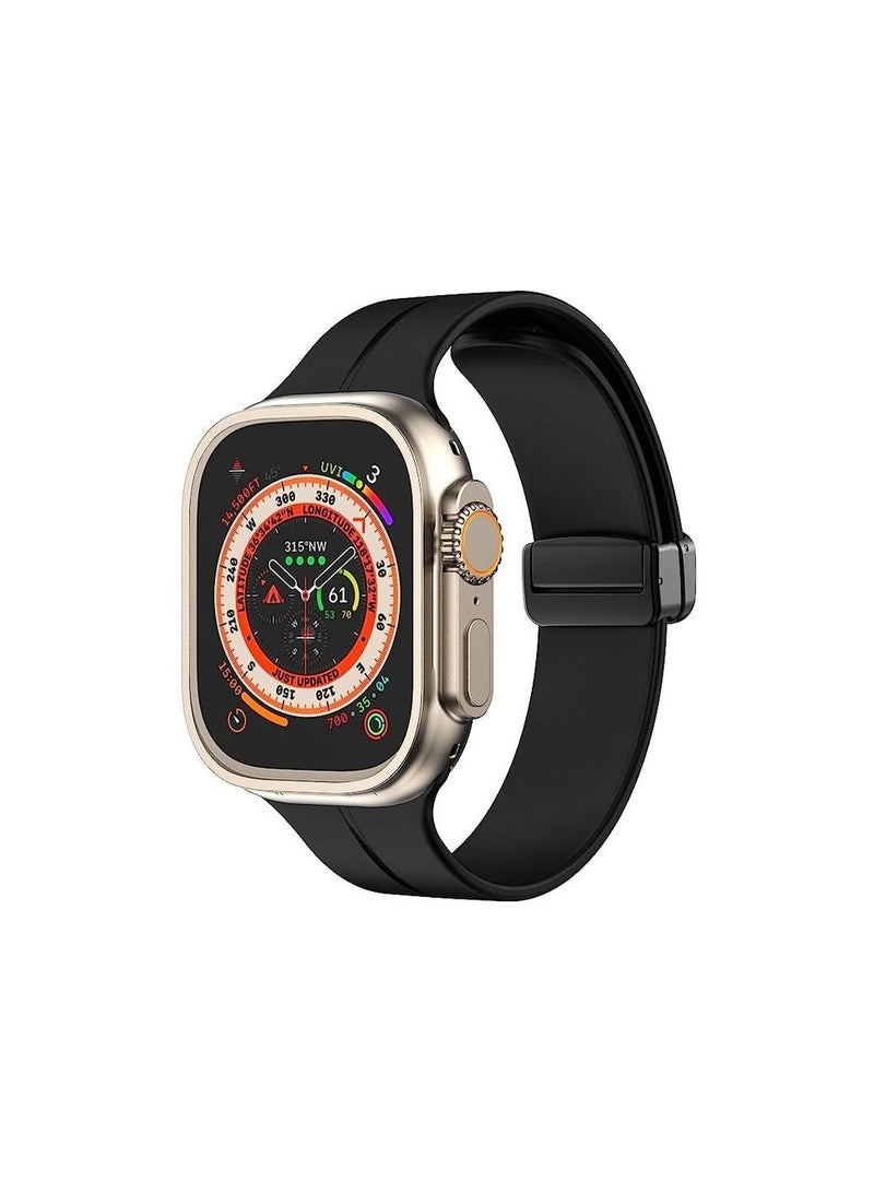 لساعة أبل 42/44 ملم 4/5 سلسلة - استبدال سيليكون بمشبك مغناطيسي على شكل D - سوار معصم رياضي - أسود - Image 2