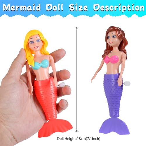 dollbie 4Pack WindUp Mermaid Bath Toys for Kids Toddler Bath Toys for Kids Moving Tail Priness Doll Diverse Hair Colors Styles Mermaids Swimming Pool Party Favors - Image 5
