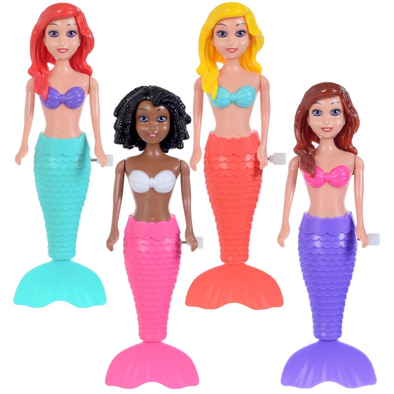 dollbie 4Pack WindUp Mermaid Bath Toys for Kids Toddler Bath Toys for Kids Moving Tail Priness Doll Diverse Hair Colors Styles Mermaids Swimming Pool Party Favors - Image 3