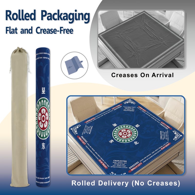 ECOLEMON Crease-Free Mahjong Mat for Table, American Mahjong Mat with Charleston Rules, 31.5 x 31.5 inch Non-Slip Rubber Backing Noise-Reducing Mah Jongg Learning Mat with Carrying Bag (Blue) - Image 2
