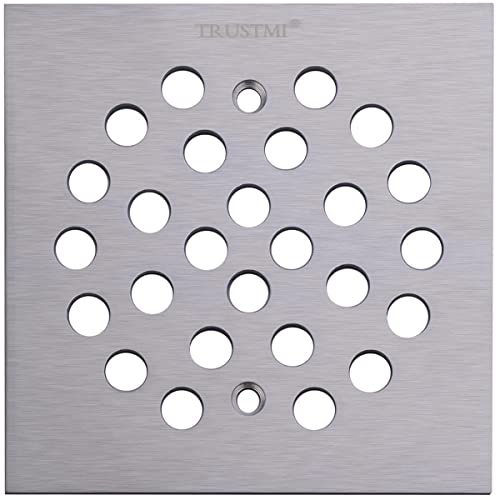 TRUSTMI Square 4-1/4-inch Screw-in Shower Floor Drain Grate Extra Thick SUS 304 Stainless Steel Strainer Replacement, Brushed Nickel - Image 1