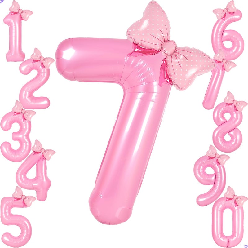 Florisland Pink 7 Balloon Number Pink Birthday Decorations for Girls, Bow Balloons Foil Mylar Large 40â€ 7 Birthday Balloon for Girls Bow Butterfly Coquette 7th Birthday Party Decorations(Number 7 balloons) - Image 1
