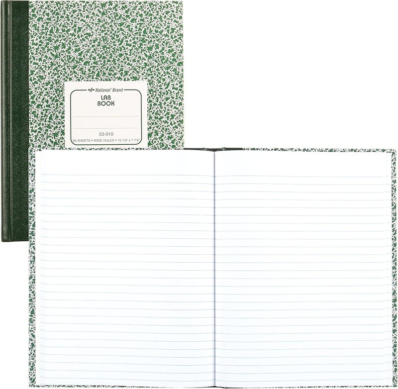 Rediform National 53010 Lab Notebook - 96 Sheets, Wide Ruled, Green Marble Cover, 10 1/8 x 7 7/8 inches - Image 4