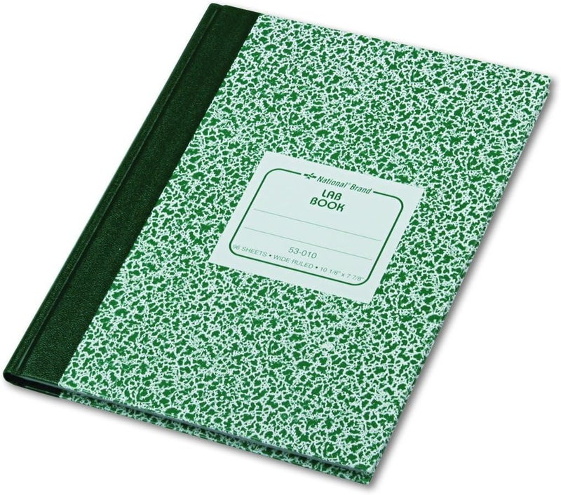 Rediform National 53010 Lab Notebook - 96 Sheets, Wide Ruled, Green Marble Cover, 10 1/8 x 7 7/8 inches - Image 1