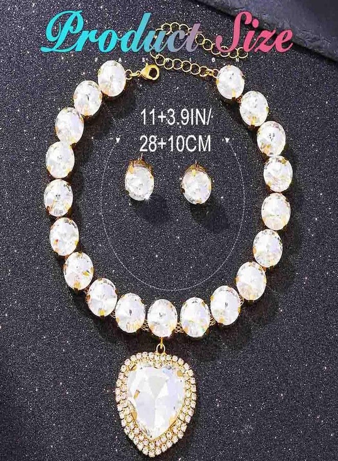 Zoestar Rhinestone Necklace Jewelry Set Heart Pendant Crystal Necklaces with Earrings Jewelry for Women - Image 4