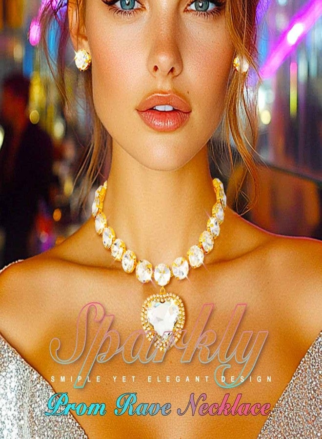 Zoestar Rhinestone Necklace Jewelry Set Heart Pendant Crystal Necklaces with Earrings Jewelry for Women - Image 3