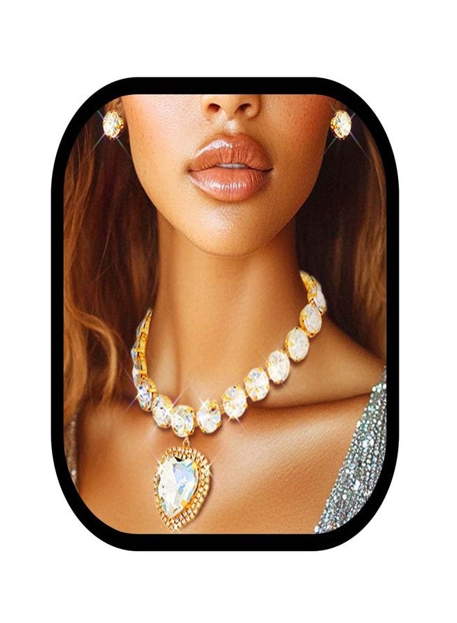 Zoestar Rhinestone Necklace Jewelry Set Heart Pendant Crystal Necklaces with Earrings Jewelry for Women - Image 1