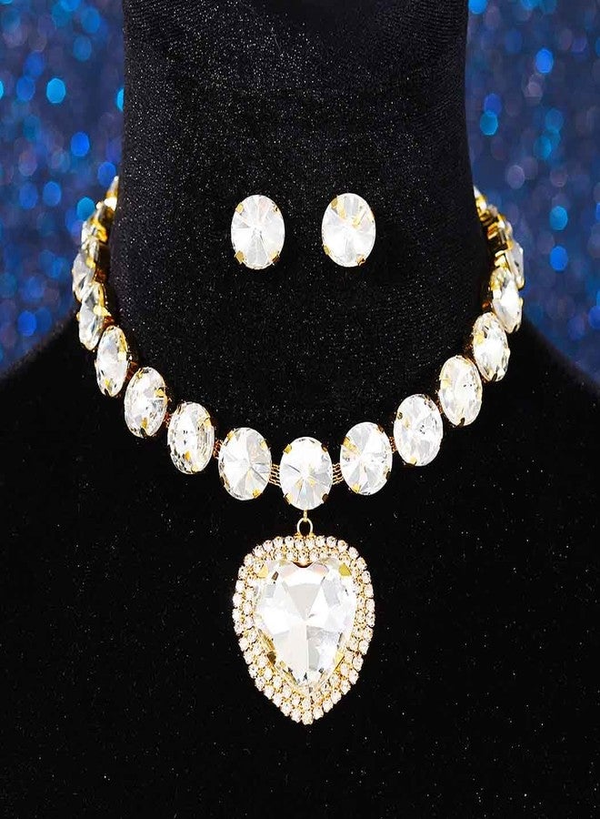Zoestar Rhinestone Necklace Jewelry Set Heart Pendant Crystal Necklaces with Earrings Jewelry for Women - Image 2