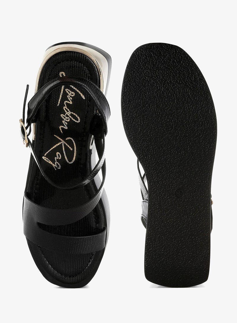 London Rag Chunky Flatform Sandals in Black - Image 4