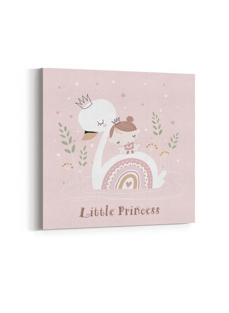 LOWHA Framed Canvas Wall Art Stretched Over Wooden Frame, Little Princess With Swan  Painting, For Home, Living Room, Office Decor  - Image 4