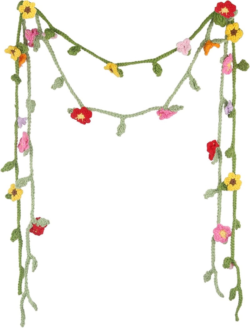 GhuaH 2 Pcs Crochet Flowers Hanging Plant Daisy Sunflower for Accessories Car Flower Arrangement Artifical Sunflower and Wildflowers Crochet Flower for Women Girls Birthday Christmas Party Home - Image 1