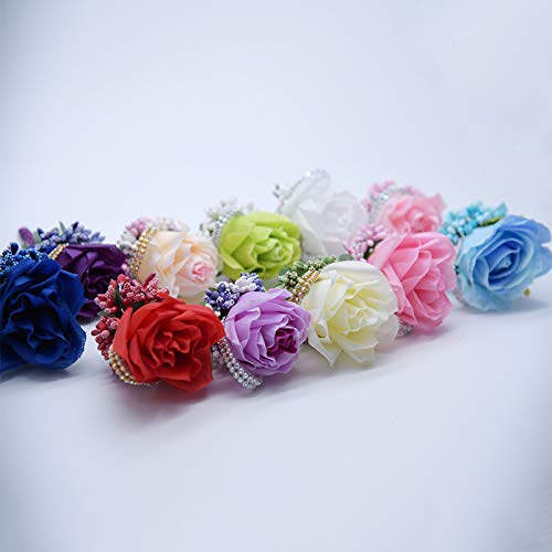 KUKISHOP 2 PCS Wedding Boutonniere Artificial Flower Groom Groomsman Corsage Rose Silk Suit for Wedding Prom Homecoming Light Blue - Image 3