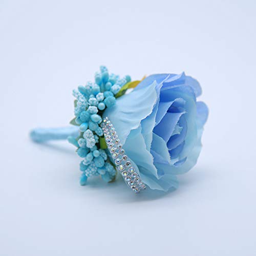 KUKISHOP 2 PCS Wedding Boutonniere Artificial Flower Groom Groomsman Corsage Rose Silk Suit for Wedding Prom Homecoming Light Blue - Image 2