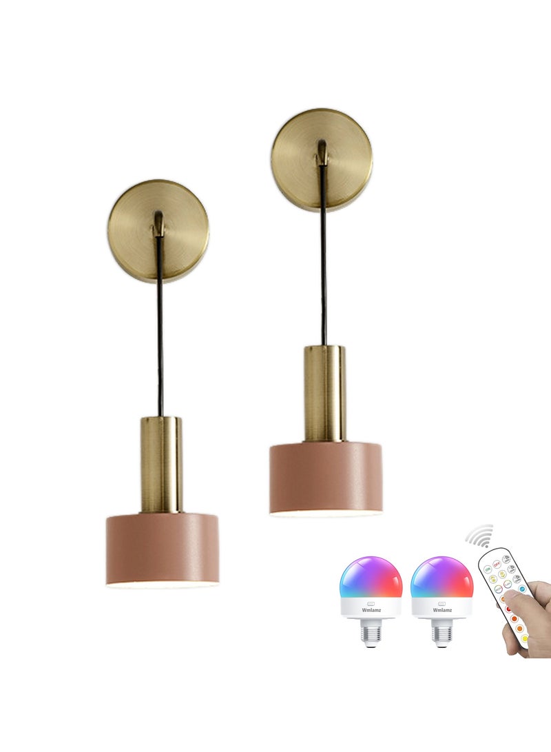 Wmlamz 2pcs Battery Operated Wall Lights With Remote, Non Hardwired Study Porch Stair Bedroom Lamps - Image 1