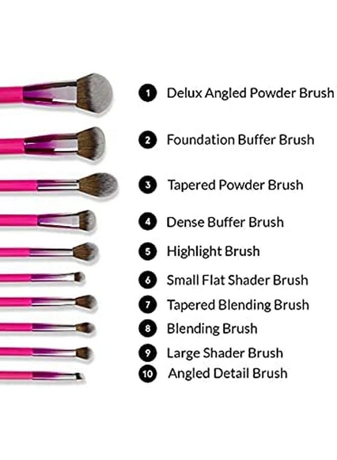 BH STUDIO PRO Makeup Brush Set Midnight Festival Brush Set 10 Piece Brush Collection With Brush Holder (Pink) - Image 5