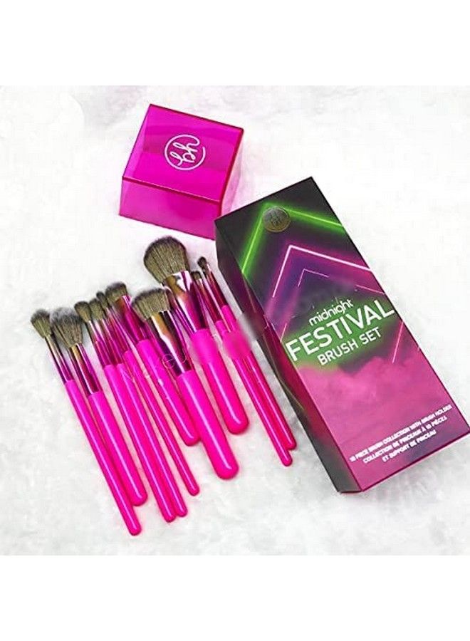 BH STUDIO PRO Makeup Brush Set Midnight Festival Brush Set 10 Piece Brush Collection With Brush Holder (Pink) - Image 4