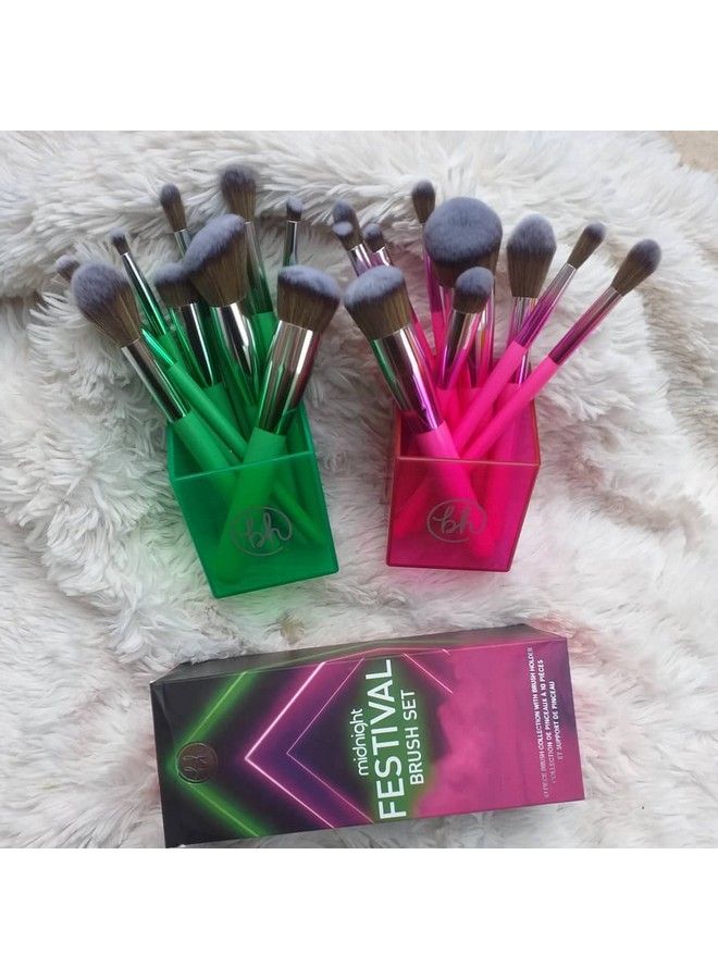 BH STUDIO PRO Makeup Brush Set Midnight Festival Brush Set 10 Piece Brush Collection With Brush Holder (Pink) - Image 3