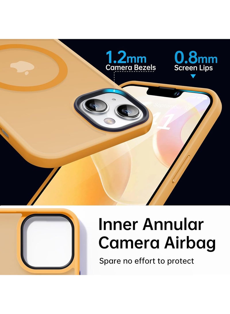Magnetic Case For iPhone 14 Case Compatible with MagSafe Military Grade Protection Shockproof Translucent Matte Case Anti Scratch Shockproof Phone Case (Orange) - Image 3