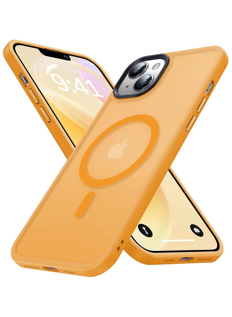 Magnetic Case For iPhone 14 Case Compatible with MagSafe Military Grade Protection Shockproof Translucent Matte Case Anti Scratch Shockproof Phone Case (Orange) - Image 1