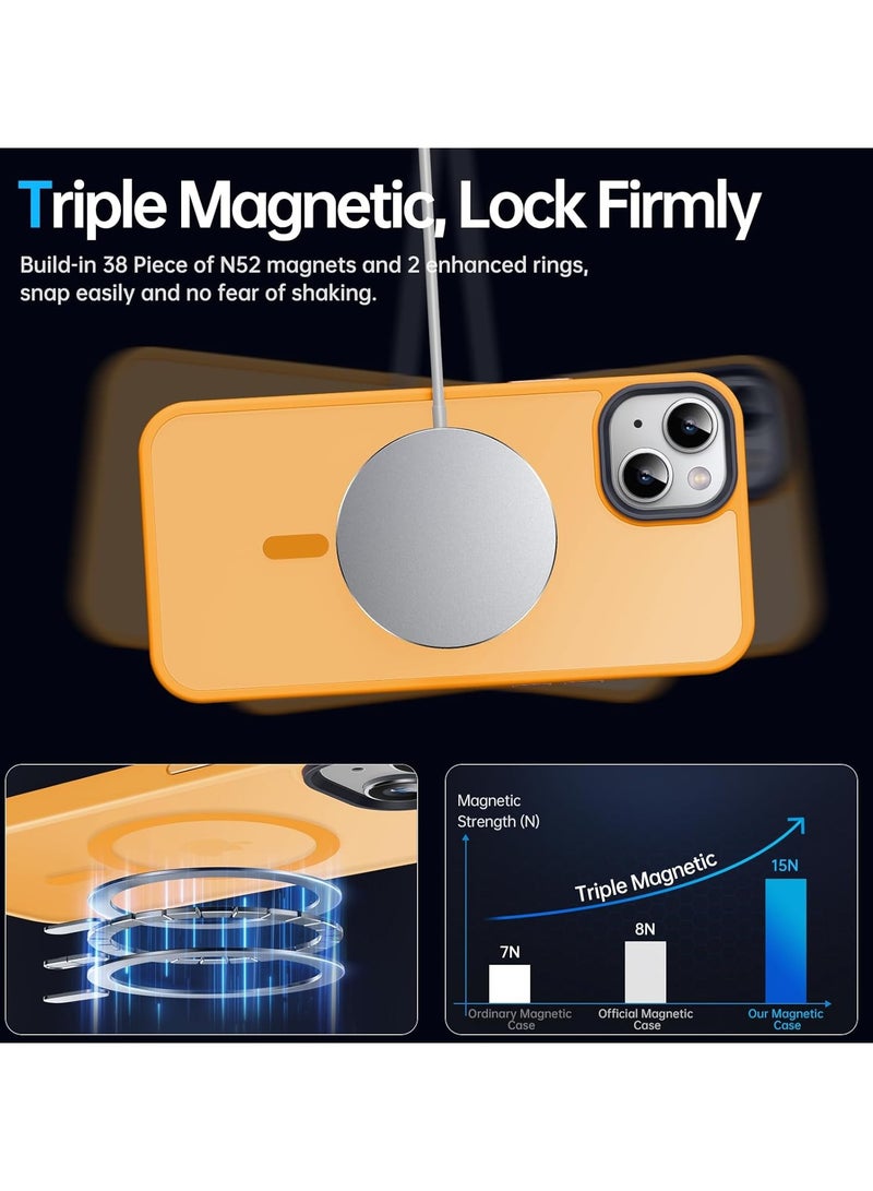 Magnetic Case For iPhone 14 Case Compatible with MagSafe Military Grade Protection Shockproof Translucent Matte Case Anti Scratch Shockproof Phone Case (Orange) - Image 2
