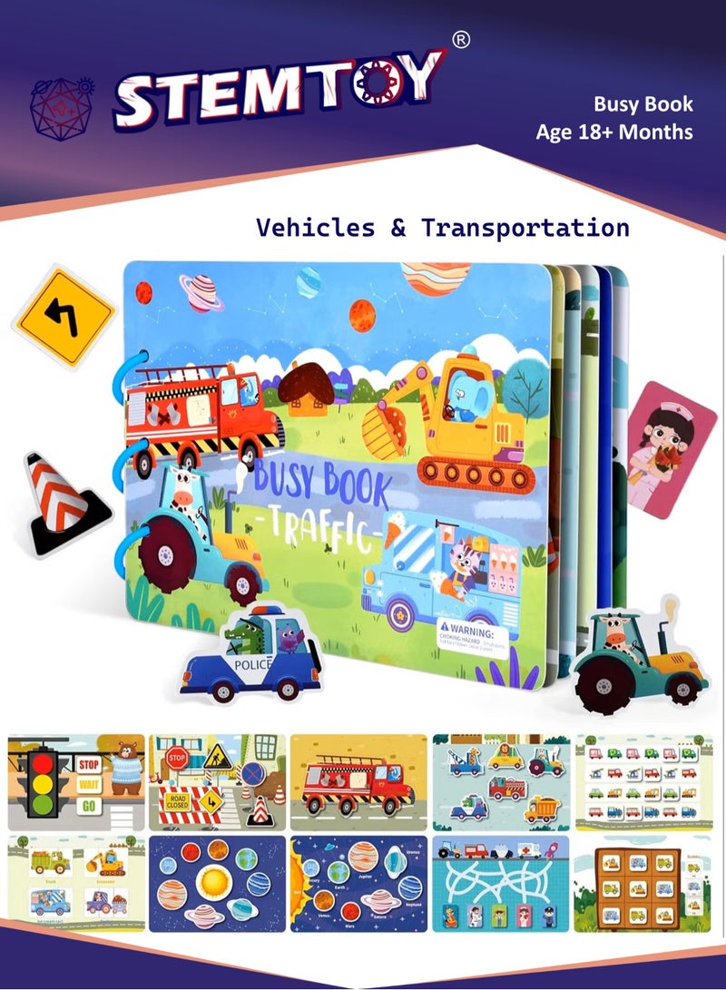 STEMTOY Quiet Book Busy Book for Toddlers, Montessori Homeschool Preschool STEM/ STEAM Educational Toy, Interactive Early Learning Activity, Sensory Cognitive Development Fine Motor Skills, Portable Washable Travel Gift for Babies Kids Boys Girls Ages 3-6, (Traffic Vehicle Theme) - Image 1