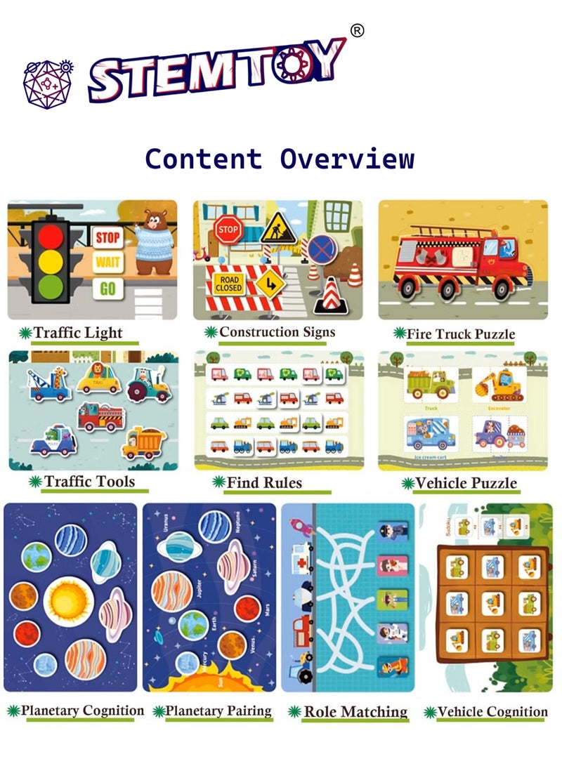 STEMTOY Quiet Book Busy Book for Toddlers, Montessori Homeschool Preschool STEM/ STEAM Educational Toy, Interactive Early Learning Activity, Sensory Cognitive Development Fine Motor Skills, Portable Washable Travel Gift for Babies Kids Boys Girls Ages 3-6, (Traffic Vehicle Theme) - Image 2