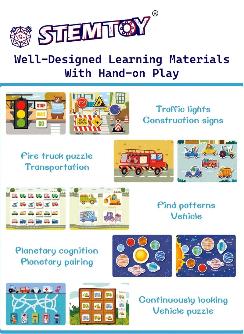 STEMTOY Quiet Book Busy Book for Toddlers, Montessori Homeschool Preschool STEM/ STEAM Educational Toy, Interactive Early Learning Activity, Sensory Cognitive Development Fine Motor Skills, Portable Washable Travel Gift for Babies Kids Boys Girls Ages 3-6, (Traffic Vehicle Theme) - Image 4
