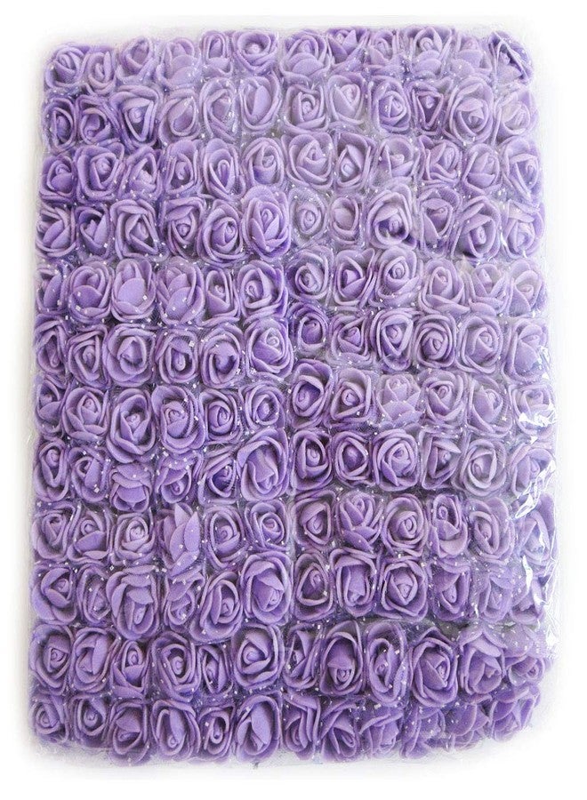 Artfen Mini Fake Rose Flower Heads 144pcs Mini Artificial Roses DIY Wedding Flowers Accessories Make Bridal Hair Clips Headbands Dress (Bottom add Gauze) Purple - Image 1