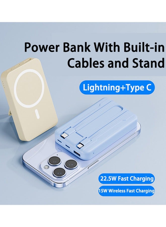 LEXIN 10000mAh Magnetic Wireless Power Bank Portable With Lightning and Type-C Cables,22.5W Wired Fast Charging and 15W Wireless Fast Charging,Black - Image 2
