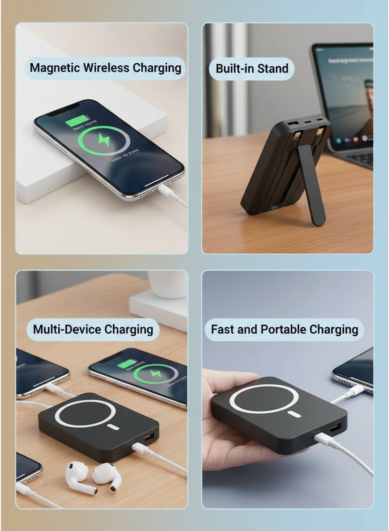 LEXIN 10000mAh Magnetic Wireless Power Bank Portable With Lightning and Type-C Cables,22.5W Wired Fast Charging and 15W Wireless Fast Charging,Black - Image 3