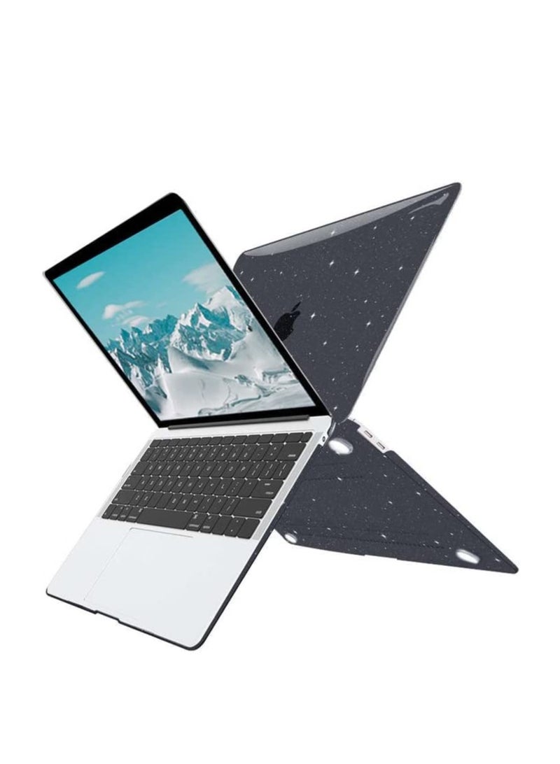 حافظة لامعة 3 في 1 متوافقة مع ماك بوك اير 13 بوصة M1 2022 2021 2020 2019 2018 إصدار A2337 A2179 A1932، حافظة بلاستيكية لامعة صلبة + واقي شاشة + غطاء لوحة مفاتيح، أسود - Image 2