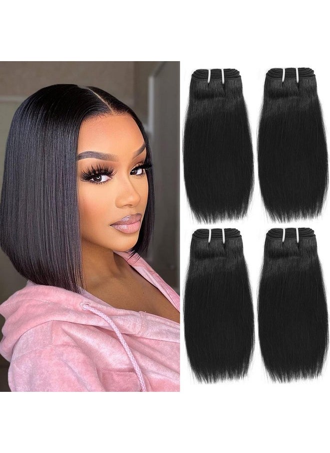 Art Show Hair - 10 inch short hair bundles 10A Brazilian Straight Virgin Hair 4 Bundles Straight Hair 100% Unprocessed Straight Human Hair Bundles 50g/Pcs Natural color (10"10"10"10") - Image 1