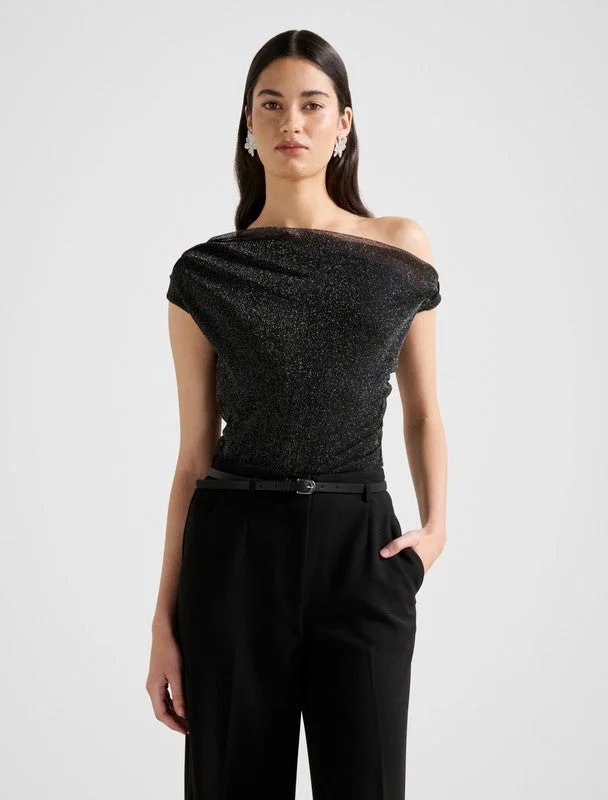 RYLEE Tipped Shoulder Glitter Top