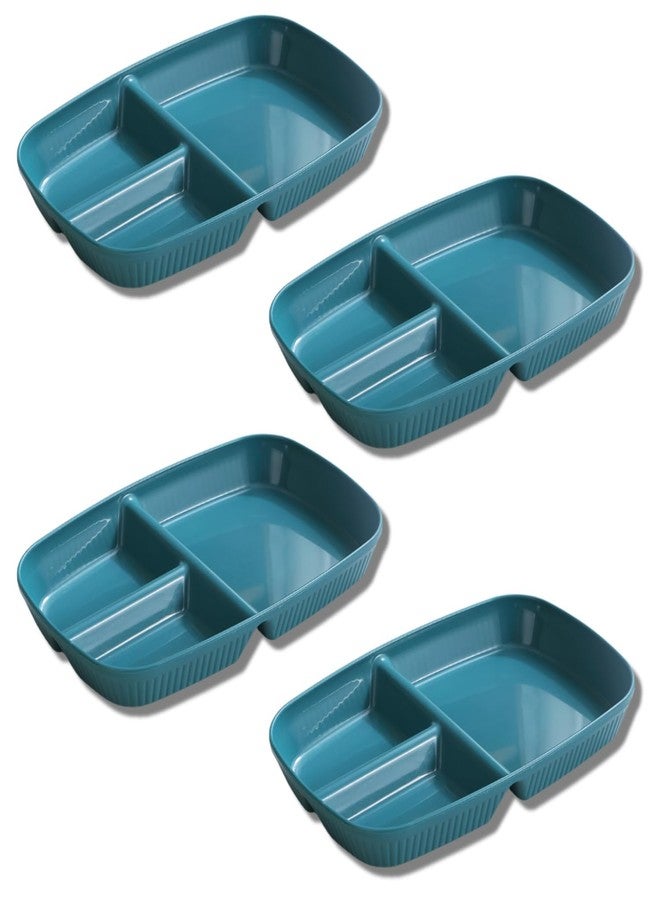 Amillee Wheat Straw Rectangular Divided Plates for Healthy Eating, 3 Sections Dinner Plates for Adults, Kids, Campers, and Portion Control, Microwave and Dishwasher Safe Dish (Pack of 4,Dark Green) - Image 1