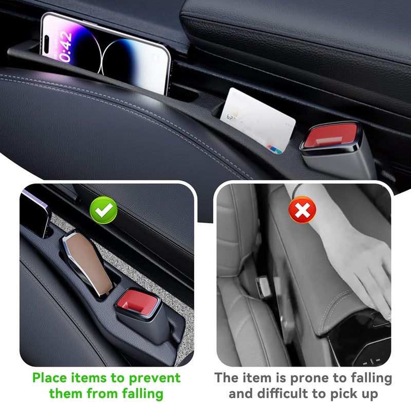 Alieemo Car Seat Gap Filler Organizer, 2PCS Multifunctional Vehicle Fill Gap Blocker with Storage Slot Between Seat & Console, Anti-Drop Auto Interior Organization, Universal Fit (Black) - Image 3