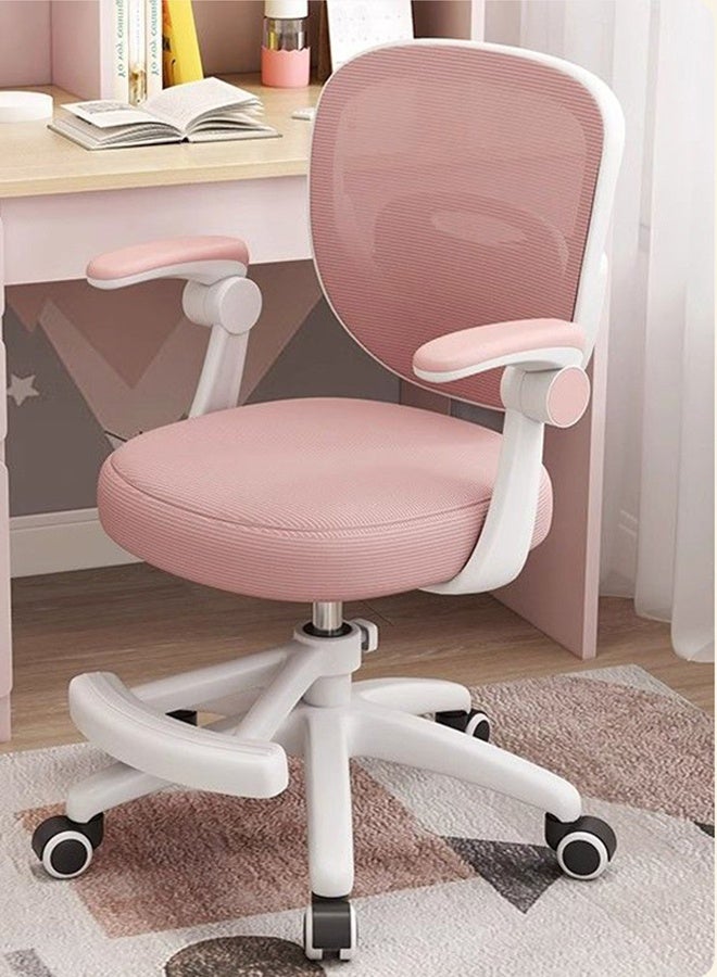 كرسي مكتب للأطفال، كرسي دراسة مريح مع ارتفاع قابل للتعديل، كرسي مكتب شبكي دوار بعجلات، كرسي مكتب منزلي للأطفال في غرفة نوم المنزل باللون الوردي - Image 1