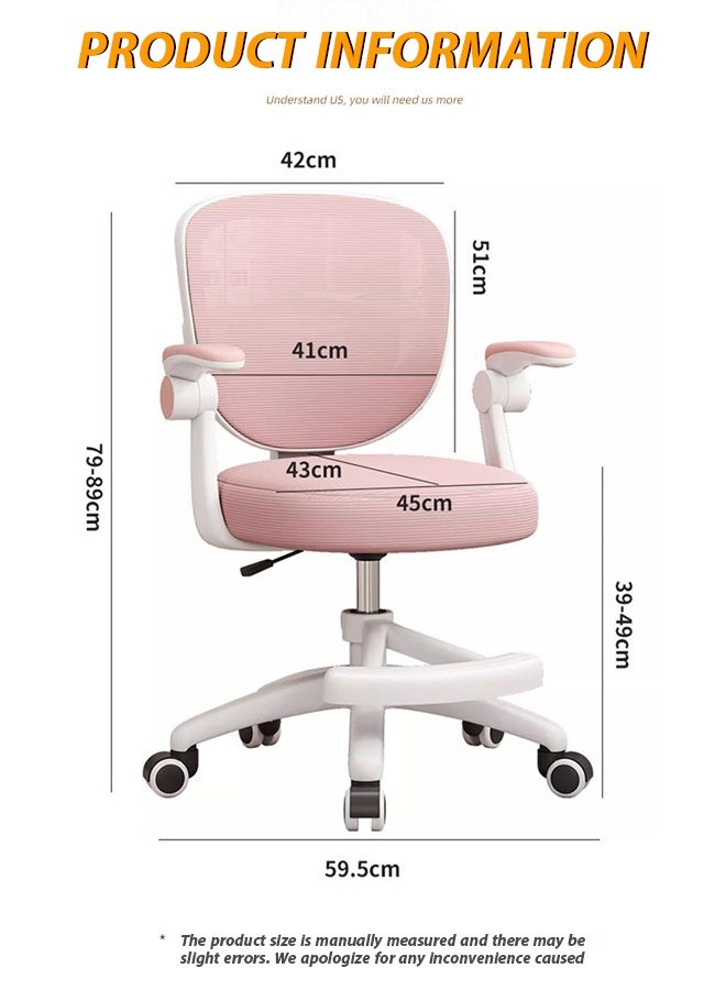 كرسي مكتب للأطفال، كرسي دراسة مريح مع ارتفاع قابل للتعديل، كرسي مكتب شبكي دوار بعجلات، كرسي مكتب منزلي للأطفال في غرفة نوم المنزل باللون الوردي - Image 2