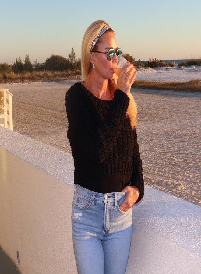 Sweaty Bands Womens Girls Headband for an Active Lifestyle - Non-Slip Grip Sweat-Wicking Velvet-Lined Rhinestone Sparkling Hairband - Bling Silver Beauty Silver 1-Inch - Image 3