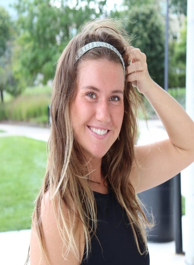 Sweaty Bands Womens Girls Headband for an Active Lifestyle - Non-Slip Grip Sweat-Wicking Velvet-Lined Rhinestone Sparkling Hairband - Bling Silver Beauty Silver 1-Inch - Image 4