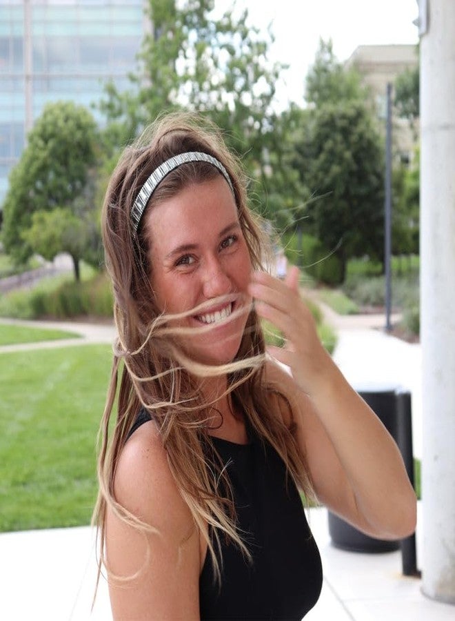 Sweaty Bands Womens Girls Headband for an Active Lifestyle - Non-Slip Grip Sweat-Wicking Velvet-Lined Rhinestone Sparkling Hairband - Bling Silver Beauty Silver 1-Inch - Image 5